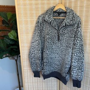 Express Gray Sherpa Teddy Pullover Zip Up